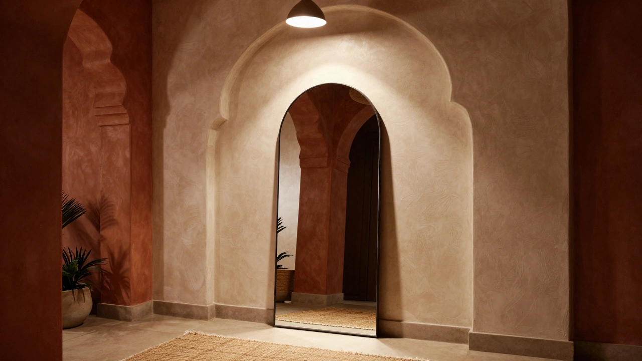 Arched mirror in an entryway enhancing architectural interest