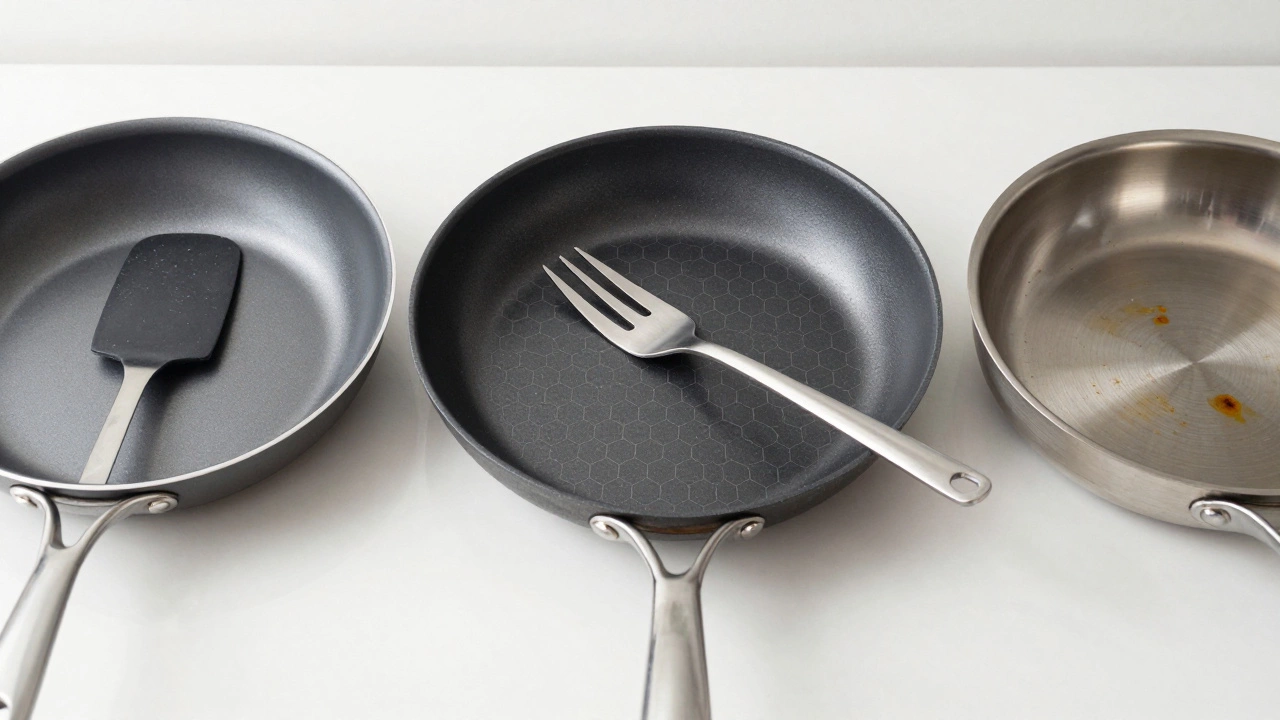 Comparison of non-stick, hybrid, and stainless steel pans