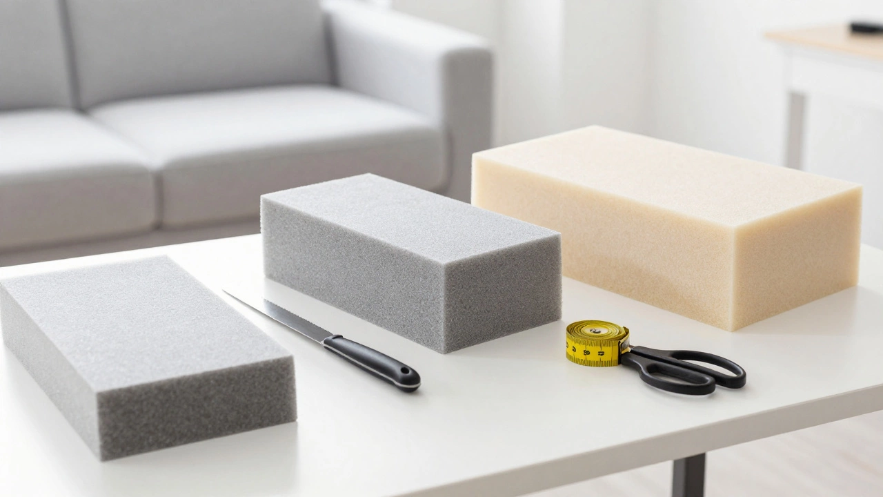 DIY tools and new foam blocks for replacing sofa cushions