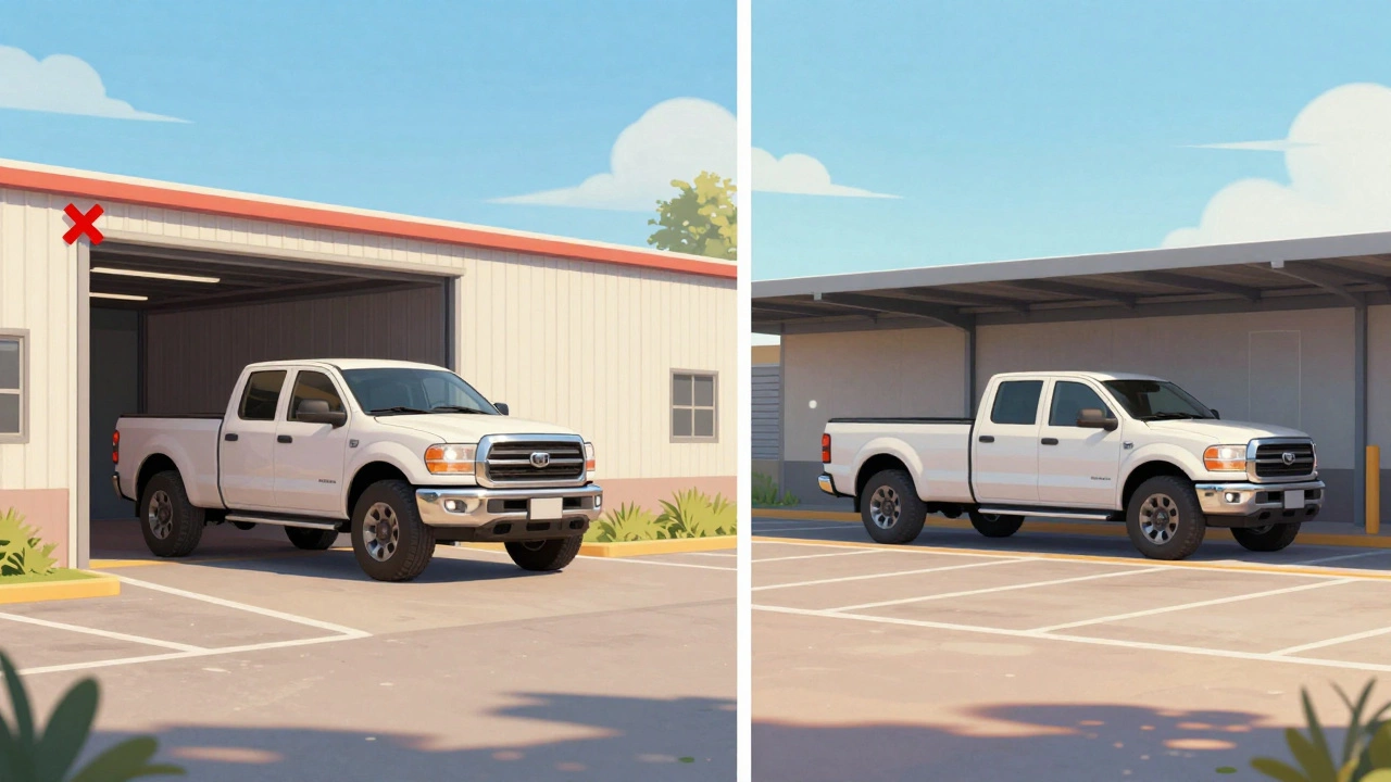 Large truck outside storage unit vs parked in outdoor spot