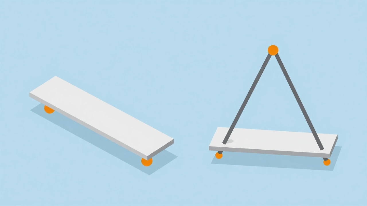 Diagram comparing unstable two-point support versus stable three-point triangular support.