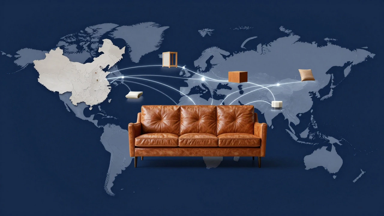 Illustration showing global supply chain connections for furniture parts