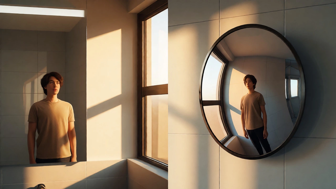 Comparison of a true plane mirror and a distorted convex mirror