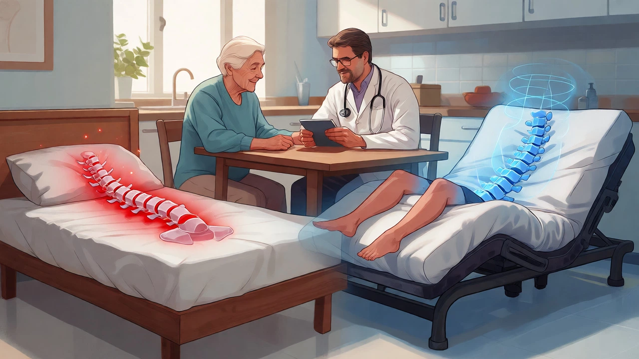 Doctor consulting with a senior about medically necessary adjustable bed options