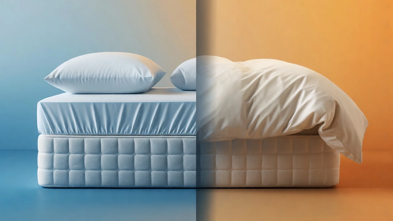 Split view comparing tight fitted sheets and loose draping covers.